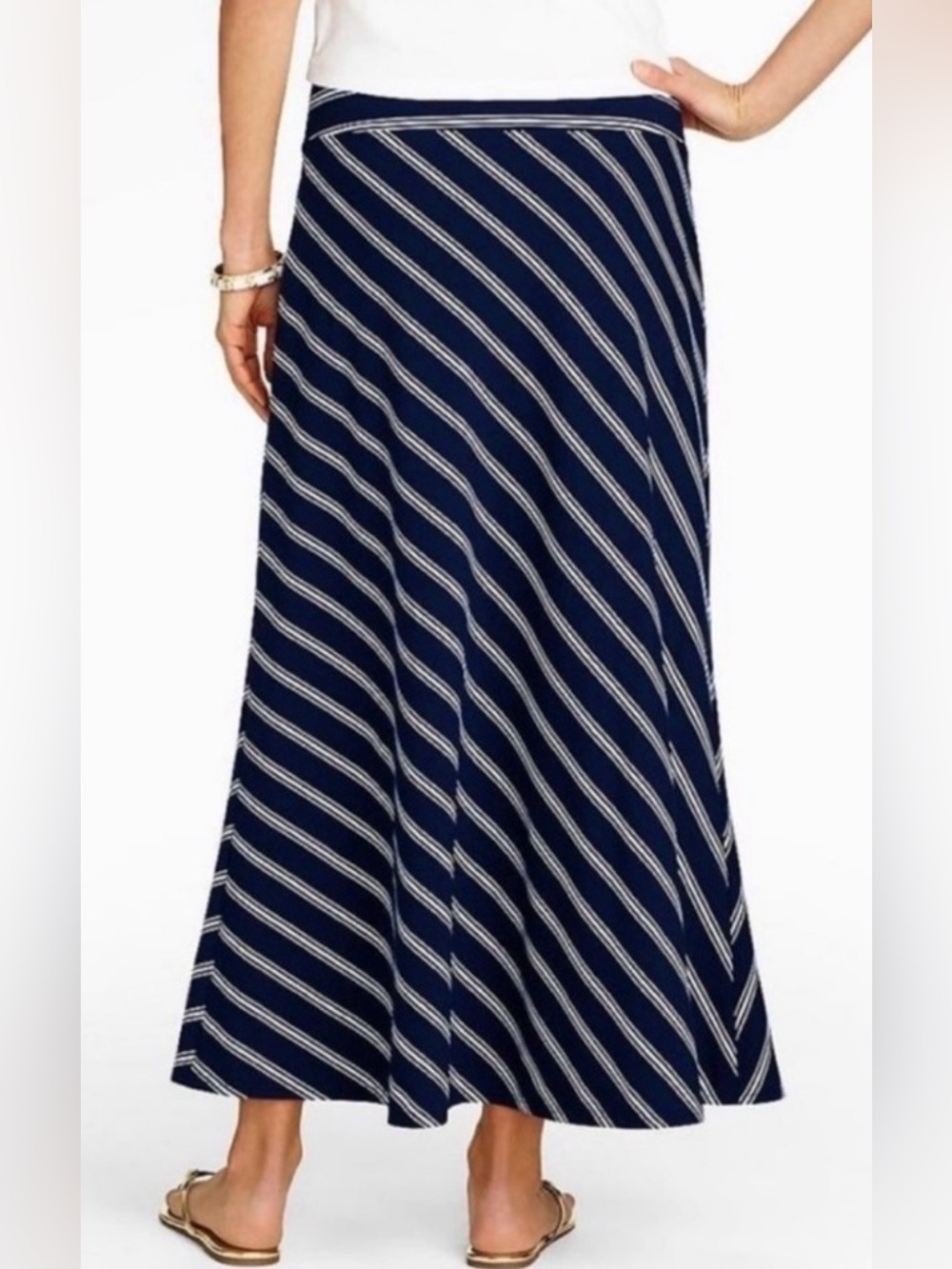 Talbots blue & white striped cotton modal blend midi maxi skirt